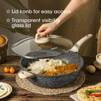 CAROTE 12.5 Inch Nonstick Deep Frying Pan with Lid, 6.5 Qt Jumbo Cooker Saute Pan with Pour Spout, Skillet Induction Cookware, Non Stick Cooking Pan PFOA Free, Classic Granite