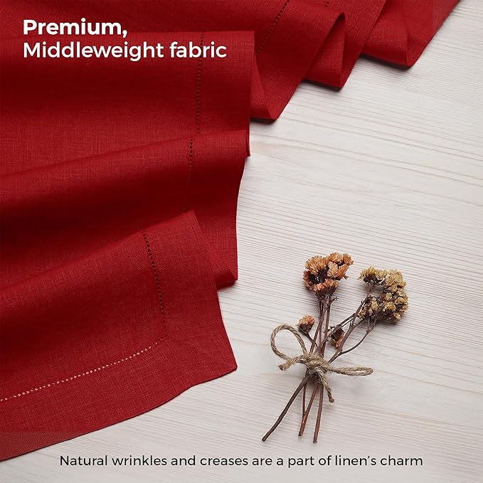 D'Moksha Homes Linen Red Table Runner 54 Inches - Classic Hemstitch, 100% Pure Linen Coffee Table Runner 14 x 54 Inch Ideal for Dresser Tables - Summer, Fall and Halloween
