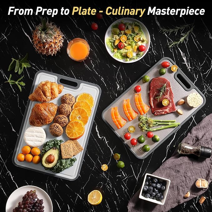 2 Packs Pure Titanium Cutting Boards for Kitchen Chopping Board with Handle Best 2 in 1 Non-toxic Meat Butcher Block Mesh Design Madera Kitchen Tablas Cocina Cortar Picar Regalos Mujer Mama Abuela