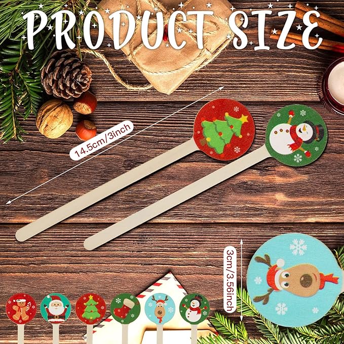 Jinei 120 Pcs Christmas Wooden Coffee Stirrers Wood Cocktail Coffee Stir Sticks Disposable Drink Stirrers for Stirring Hot Chocolate Milkshake Restaurant Home Office (Assorted Style)