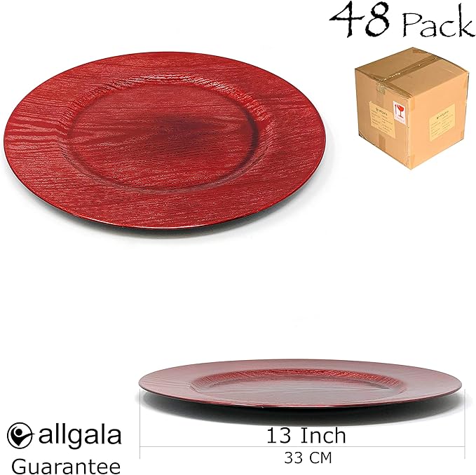 allgala Heavy Quality Round Charger Plates - Dinner Plates - Set of Charger Plates for Table Decor - Ideal for Weddings, Weddings, Thanksgiving Parties & Holidays - Grain Red (13-Inch 48-Pack)