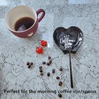 Heart-shaped Coffee Spoon Rest, Mini Coffee Spoon Holder, Small Ceramic Spoon Rest for Coffee Stirrers, Teaspoon, Bar Spoon, Coffee Bar Accessories, Coffee Station (Ture black+black Spoon)