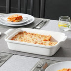 MALACASA 3.4 Quart Baking Dish With Lid, Porcelain Casserole dish with Lid, 13 x 9 Lasagna Pan Deep with Lid, Rectangular Bakeware With Handle, Microwave, Oven Safe, White, Series BAKE