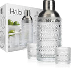 Glaver's Cocktail Shaker Set, Glass 15.2 oz Shaker, 6 Hobnail Shot Glasses, Stainless Steel Strainer Cap,Glass Shaker Set for Bars. Dishwasher Safe