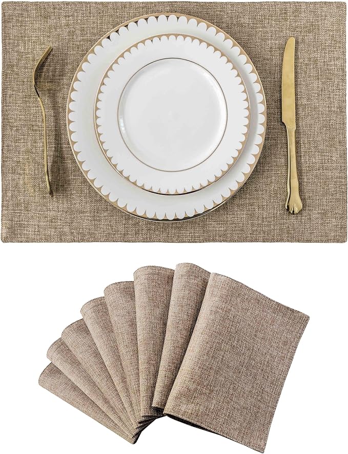 Home Brilliant Linen Placemats Set of 8 Heat Resistant Dining Table Cloth Place Mats Kitchen Table Mats Placemats Table Decor, Natural Linen