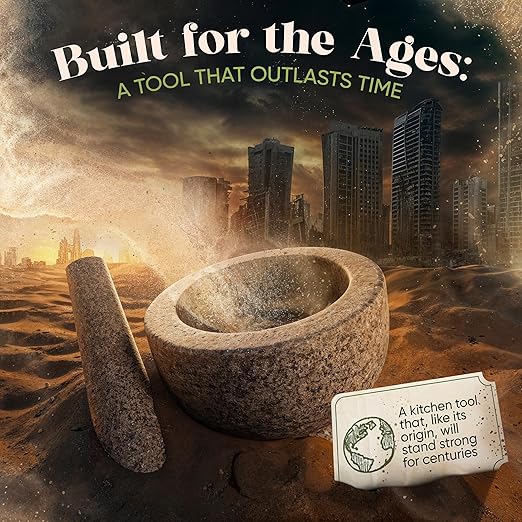 ChefSofi Extra Large 8 Inch 5 Cup-Capacity Mortar and Pestle Set - One Huge Mortar and Two Pestels: 8.5 inch and 6.5 inch - Unpolished Heavy Granite for Enhanced Performance and Organic Appearance