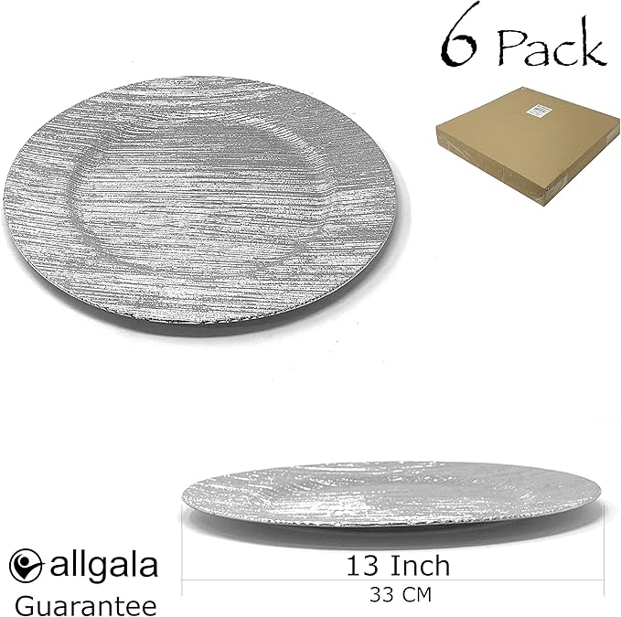 allgala 13-Inch 6-Pack Heavy Quality Round Charger Plates-Texture Silver-HD80356