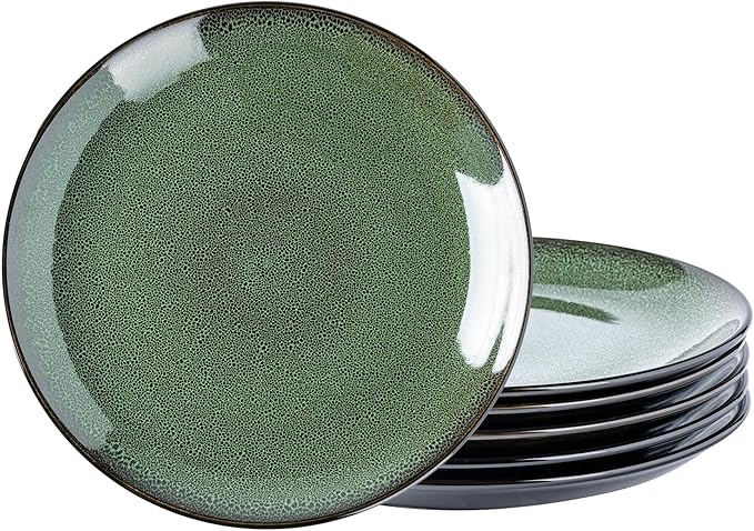 LERATIO Ceramic Dinner Plates Set of 6, 10.5 Inch Handmade Reactive Glaze Porcelain Plates, Coupe Shape Dinnerware Dishes Set for Kitchen,Oven& Microwave & Dishwasher Safe, Scratch Resistant-Green