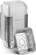 MontoPack Disposable Takeout Pans with Clear Lids | 1lb Capacity Aluminum Foil Food Containers with Strong Seal for Freshness & Spill Resistance | Eco-Friendly & Recyclable | 50-Pack of 5x4” Drip Pan