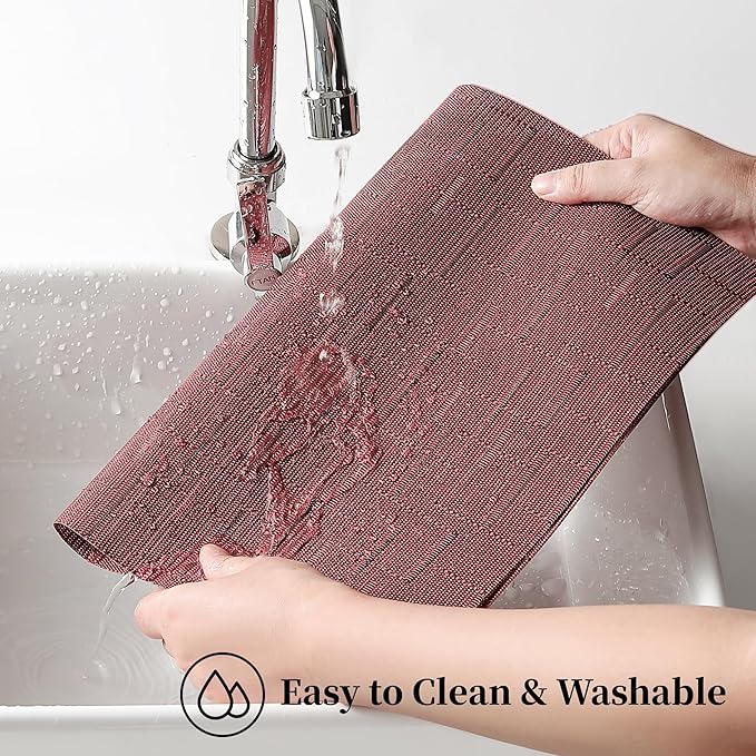 Leetaltree Burgundy Placemats Set of 12 - Heat Resistant Non-Slip Place mats for Dining Table, Washable Durable PVC Vinyl Woven Table Mats（Burgundy, 12）