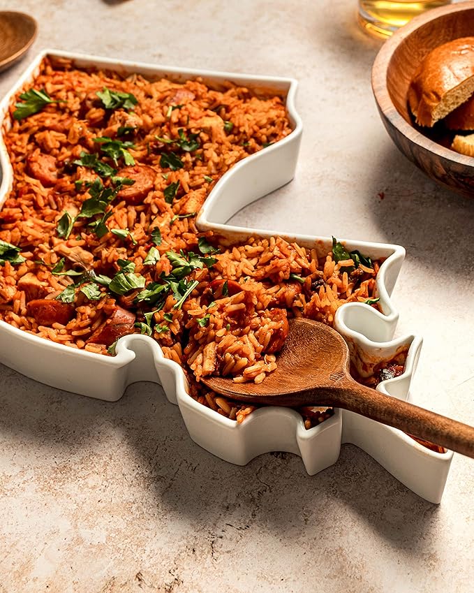 Louisiana Shaped Baking Dish, Serving Platter or Decorative Tray Charming Porcelain Bakeware Oven Microwave and Dishwasher Safe