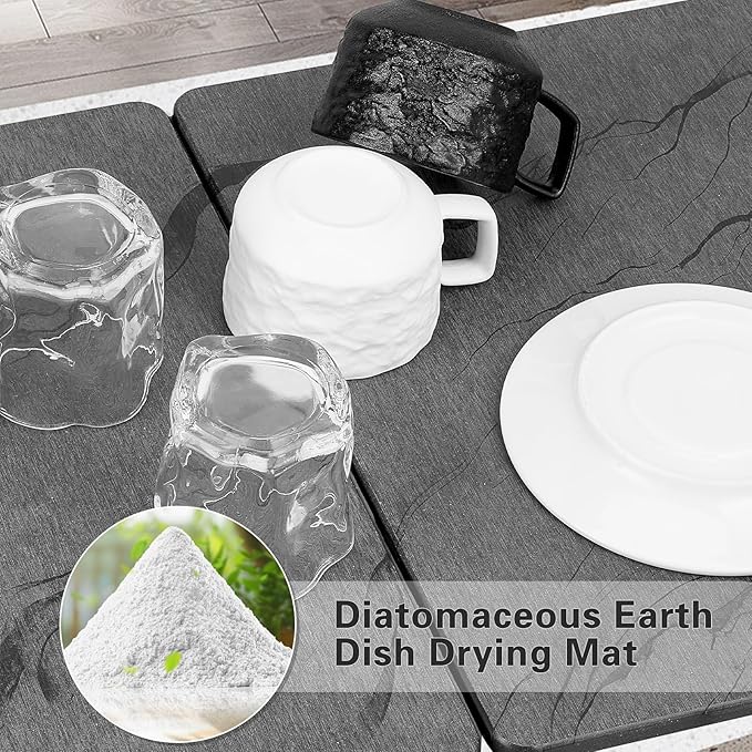 Stone Drying Mat for Kitchen Counter-Diatomaceous Earth Dish Drying Mat Foldable,Non Slip Kitchen Mat Quick Dry for Dishes Bottles Cups (24"L X 16"W)