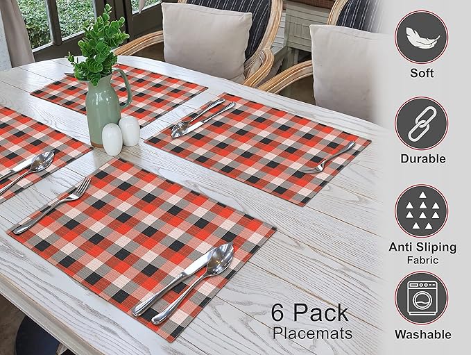 Ruvanti Placemats 100% Cotton 13x19 Inch, Dining Table Placemats Set of 6, Modern Place Mats for Dining Table Decor, Kitchen & Table Linens, Coffee Mat for Christmas Dinners - Play Box
