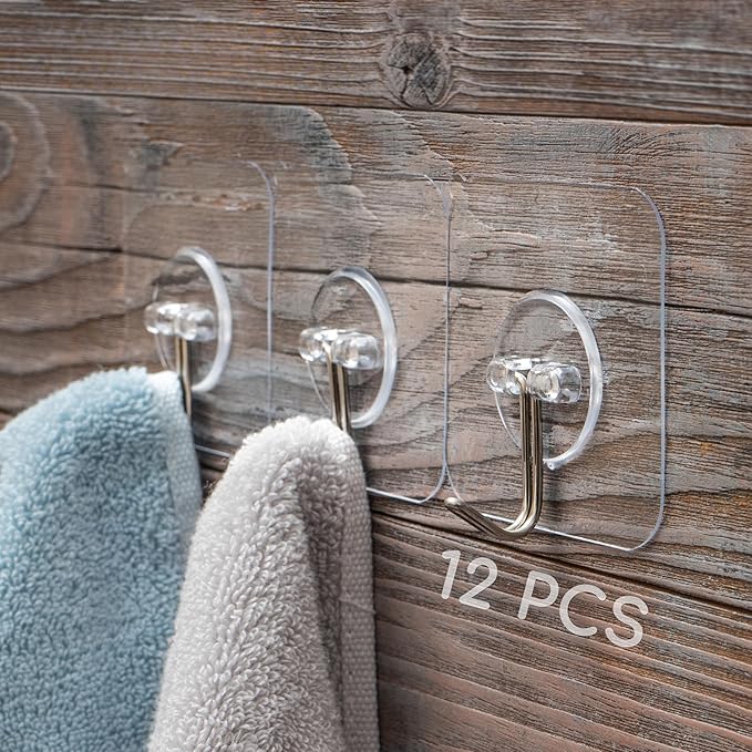 GLUIT Adhesive Wall Hooks for Hanging Heavy Duty 22 lbs Hooks for Walls No Damage, Towel Sticky Clear Hooks, Waterproof, Home, Bathroom, Kitchen, Office, and Outdoor, 40 Pack