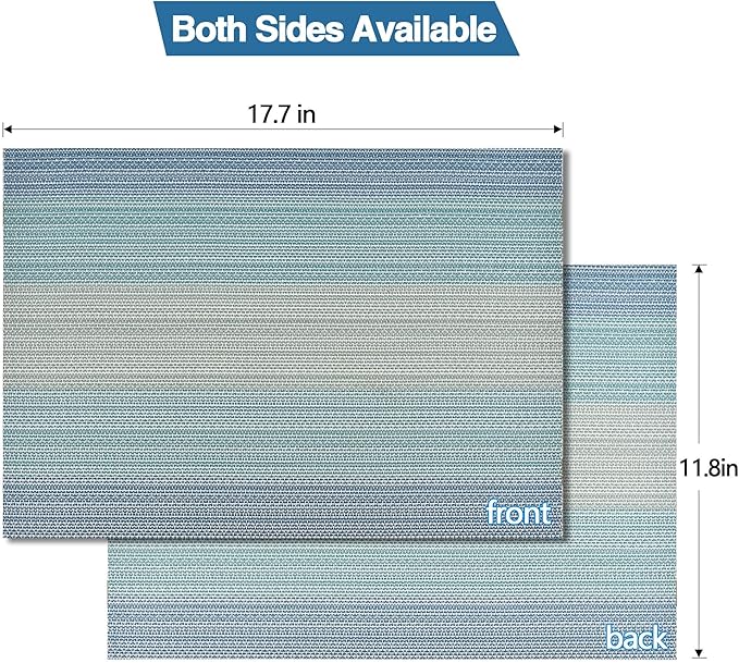 Placemats Set of 4 - Easy Clean Washable Vinyl Placemats - Wipeable Heat Resistant Table Mats for Dining Table - 17.7x11.8 Inch (4, Blue Gradient)