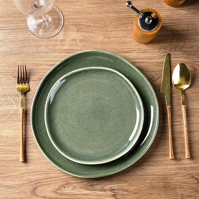 AmorArc 8.5" Ceramic Plates Set of 6 | Handmade Stoneware with Reactive Glaze for Dessert, Salad, Appetizer & Dinner | Microwave/Dishwasher Safe, Scratch Resistant