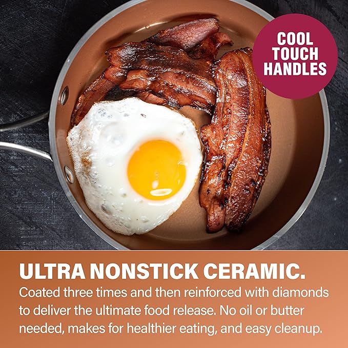 Gotham Steel Hammered 20 Pc Ceramic Cookware Set Nonstick, True Ceramic Pots and Pans Set Non Stick with Deep Square Pan Set & Bakeware Set, Non Toxic PFOA PFOS Free, Oven & Dishwasher Safe