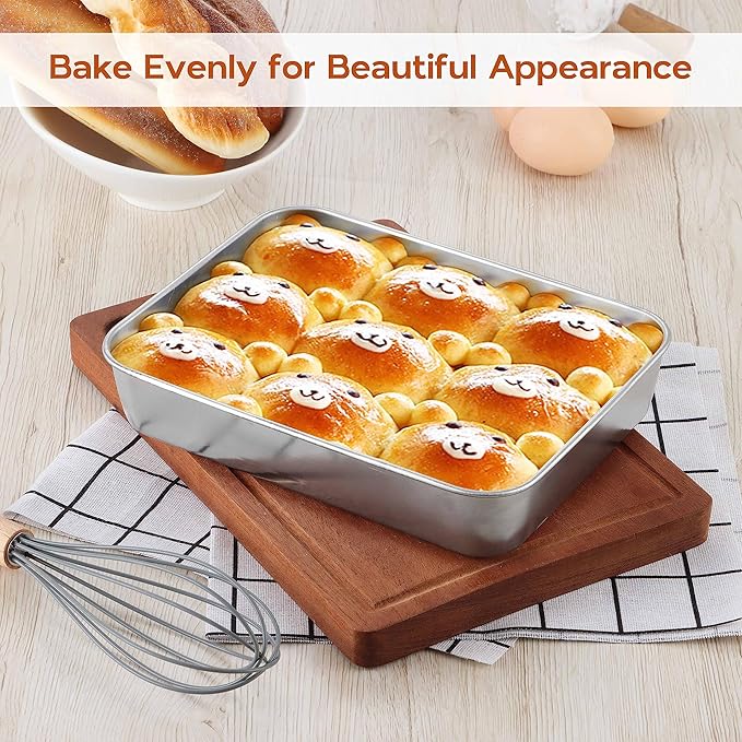 9¼ x 7⅛ x 2 Inch Baking Pan with Lid, Stainless Steel Lasagna Rectangular Cake Pan, 2 Pack