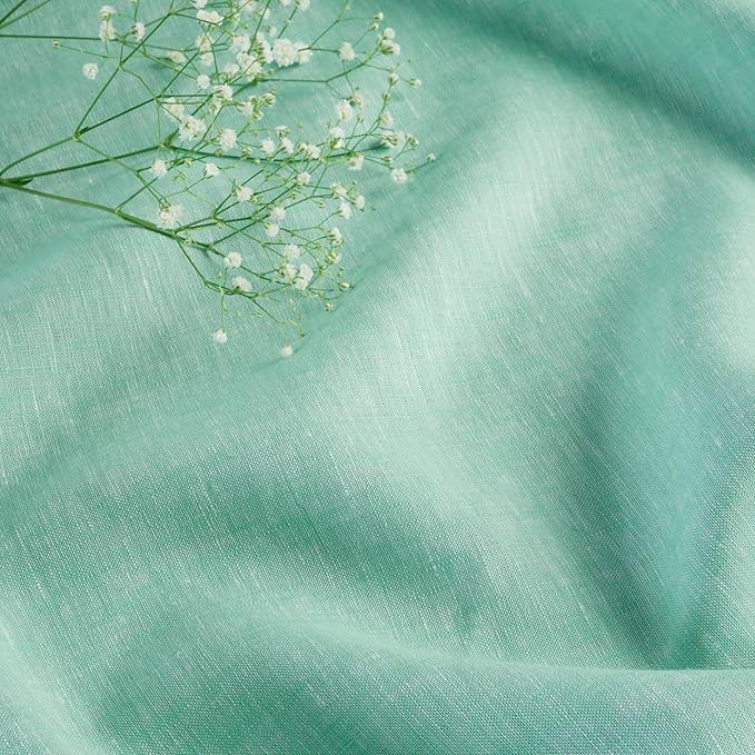 Solino Home Linen Tablecloth 60 x 90 Inch - 100% Pure Linen Chambray Aqua Table Cloth for Rectangle Tables - Athena, Machine Washable Tablecloth for Summer