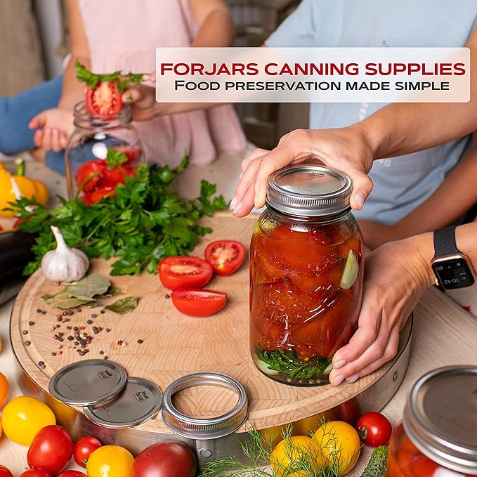 FORJARS - Canning Lids Regular Mouth, 50-Pack – Create Airtight Seals on Mason Jars to Preserve Food for Meal Prep & Food Storage – 2.7 In. Steel Lids with Silicone Seals – Canning Supplies