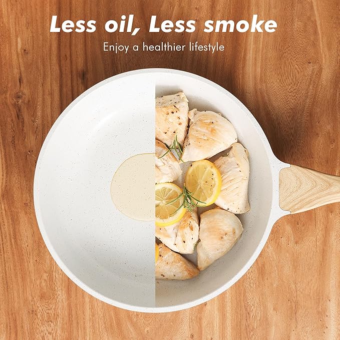 SENSARTE Nonstick Frying Pan Skillets, White Ceramic Coating Omelette Pans, Healthy Cookware Chef's Pan, Free of Intentionally Added PTFE & PFAS (10+12 Inch)