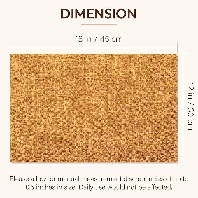 Blue Forest Placemats Set of 8, Dual-Layered Thickened Faux Linen Cloth Place Mats Heat Resistant Machine Washable Wrinkle Free Table Mats Indoor/Outdoor (Orange)