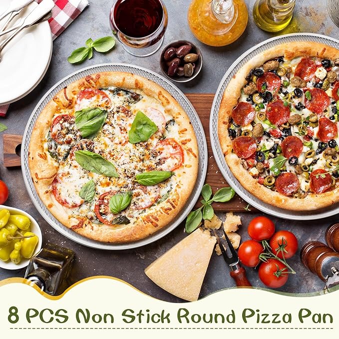 Nuogo 8 Pcs 16 Inch Pizza Pan with Holes Aluminum Mesh pizza Screen Seamless Round Tray for Oven Nonstick Baking Sheet for Kitchen Bakery Restaurant BBQ Party Cookware Supplies