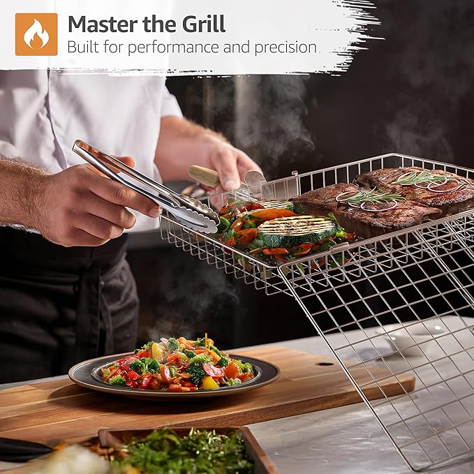 Sorbus Grill Basket - Stainless Steel Large Folding Barbecue Grilling Basket with Handle, Portable BBQ Accessories for Fish, Shrimp, Vegetables, Grilling Accessories, Gifts for Outdoor Cooking Camping (2 Pack)