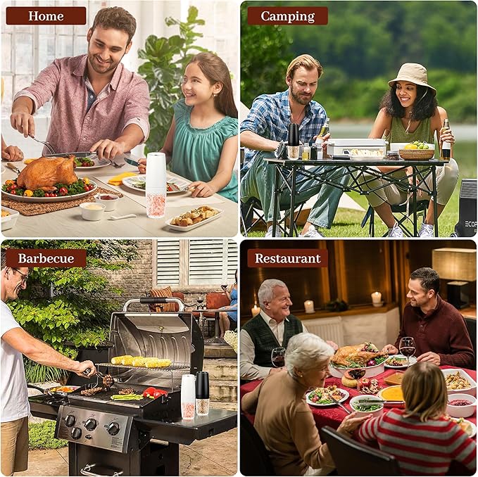 Gravity Electric Salt and Pepper Grinder Set of 2, Automatic Pepper Mill, USB Rechargeable, Adjustable Coarseness, One-handed Operation, Ceramic Burr, Refillable, Auto Grinders with LED light