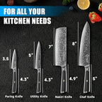 Sunnecko Damascus Kitchen Knife Set 4 Piece, Sharp Chef Knife Set Professional Kitchen Knives Sets Full Tang with Gift Box