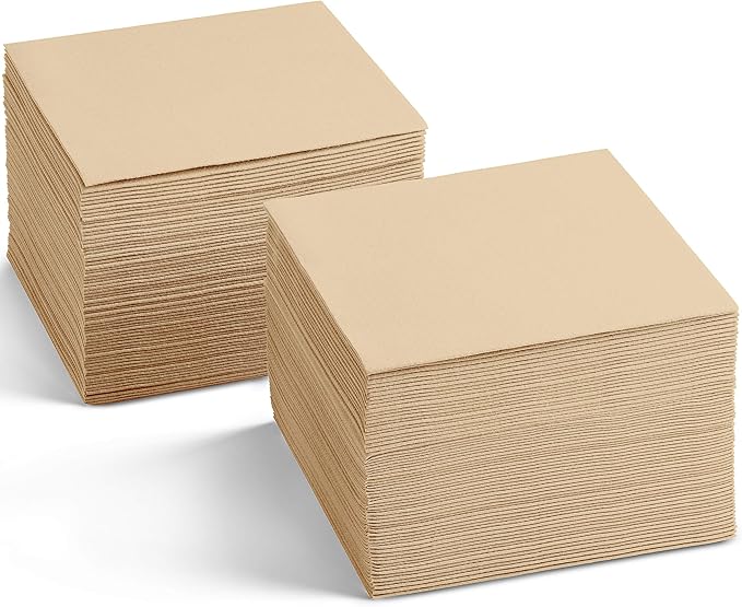 Disposable Linen-Feel Cocktail Napkins, 200-Pack 5" x 5" CARAMEL Paper Beverage Napkins For Bar, Restaurant And Café, Dessert Napkins For Party, Wedding Or Event