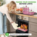 NutriChef 54-Piece Kitchen Cookware Set – Complete Non-Stick Ceramic Pots and Pans Set with Utensils, Bakeware, and Knife Set, Gas, Electric & Induction Compatible, Blush Pink Kitchen Essentials