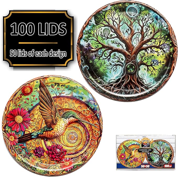Supa Ant Wide Mouth Canning Lids (100pcs) Decorative Tin Canning Lids Wide Mouth (Wood Frame) Buckle Proof and Rust Proof - Perfect Fit Can Lid for Mason Jars Canning Supplies