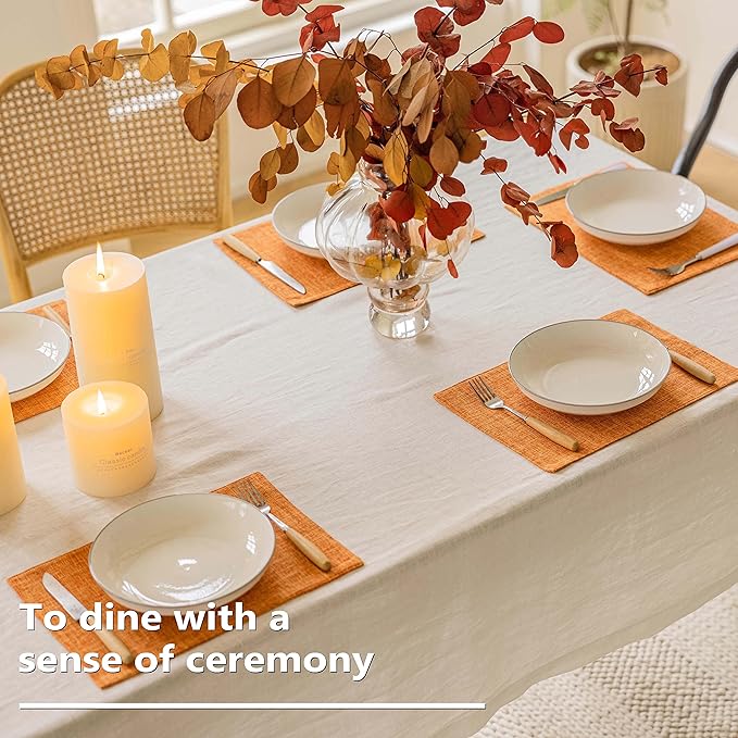 Home Brilliant Cloth Placemats Set of 6 Heat Resistant Dining Table Place Mats for Kitchen Table Fall Party Decorations Decor, 13 x 19 inches, Orange