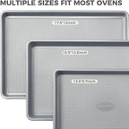 HONGBAKE Naturally Non Toxic Baking Sheet Pan Set of 3, Heavy Duty Aluminized Steel Cookie Sheets, Half/Quarter/Jelly Roll Pans with Textured Nonstick Surface, Free of PTFE & PFOA