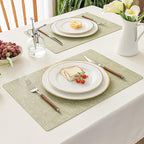 Romanstile Vinyl Placemats Set of 4-12 X 18 Inch - Heat Resistant Place Mats 100% Waterproof Oilproof Wipeable Reversible Faux Leather Table Mats for Kitchen/Dining/Party/Outdoor, Grass Green