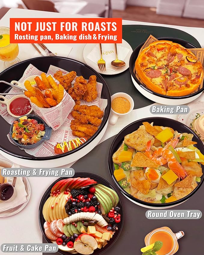 Roasting Pans Set Round Baking Dish 4-Pack 9/10/12/14 Inch Enamel Non-Stick Large Bakeware for Cake Pizza Turkey Roaster, Oven & Dishwasher Safe Christmas Gift for Ladies Cookware