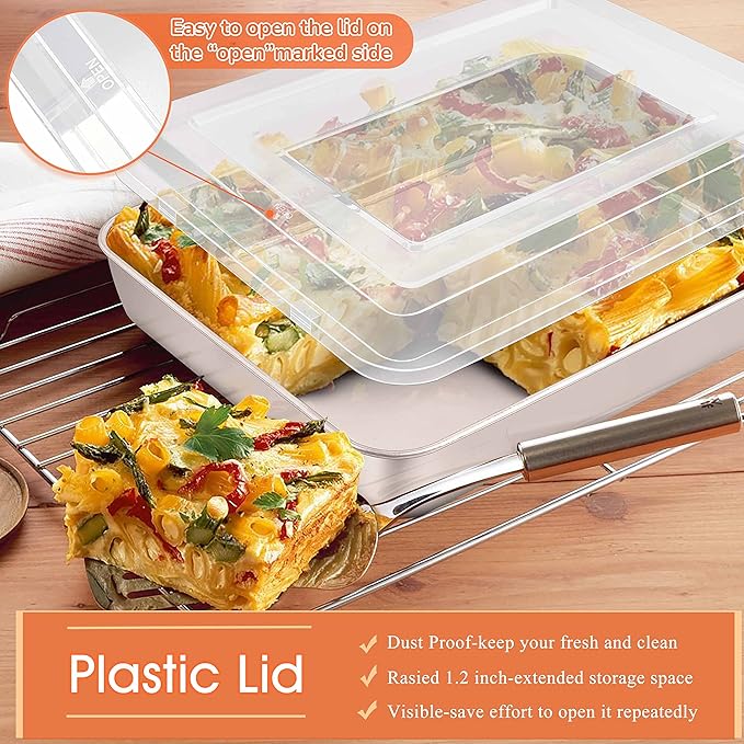Herogo Baking Pan with Lid, 9 x 12 Inch Stainless Steel Nonstick Deep Pan, Rectangle Cakes Bakeware with Lid for Brownies Casseroles, Non Toxic & Dishwasher Safe, Set of 4