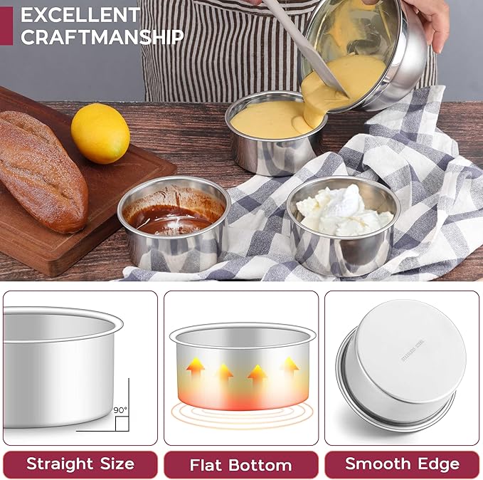 Onader 4 Inch Cake Pans Sets of 8 for Baking, Stainless Steel Mini Round Smash Cake Bake Pan, Small Size & Non Toxic for Birthday Wedding