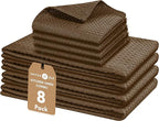 Native Fab Cotton Dish Towel & Dishcloths 8 Piece Set - Soft, Absorbent, Durable, Washable, Fast Drying Towels for Cleaning, Cooking, Baking - Ideal for Home, Kitchen, BBQ & Outdoor Use - Brown