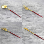 Gugrida 40-Piece Silverware Set 304 Stainless Steel Reusable Utensils Forks Spoons Knives Set, Mirror Polished Cutlery Flatware Set, Great for Family Gatherings & Daily Use (Service for 10, Red Gold)