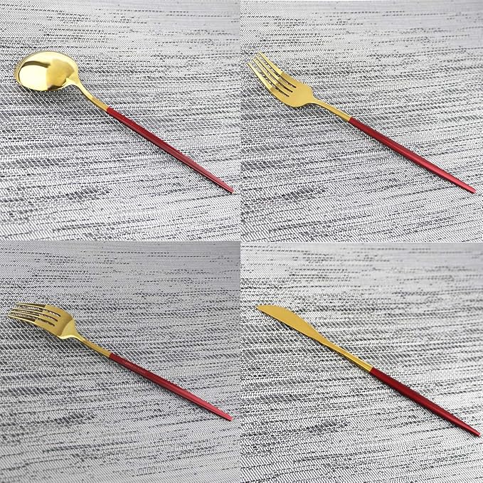 Gugrida 40-Piece Silverware Set 304 Stainless Steel Reusable Utensils Forks Spoons Knives Set, Mirror Polished Cutlery Flatware Set, Great for Family Gatherings & Daily Use (Service for 10, Red Gold)