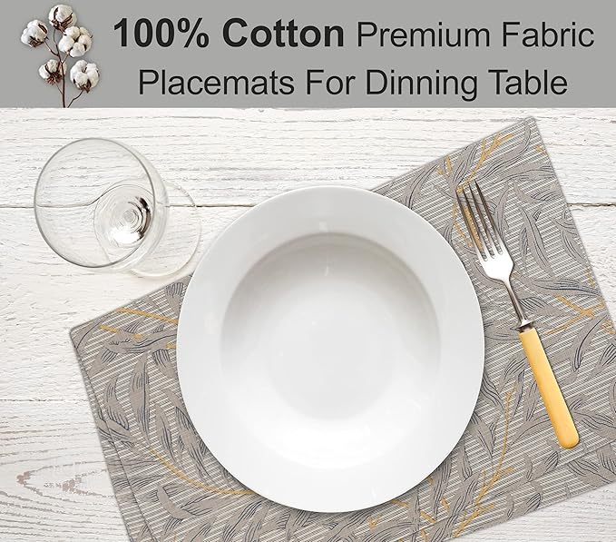 Ruvanti Placemats 100% Cotton 13x19 Inch, Dining Table Placemats Set of 6, Modern Place Mats for Dining Table Decor, Kitchen & Table Linens, Coffee Mat for Christmas Dinners - Leafy