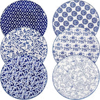 Sweejar 10.5 Inch Ceramic Dinner Plates Set, Large Porcelain Dessert Plates, Microwave & Dishwasher Safe Party Plates for Salad, Pasta, Meat Steak, Set of 6(Vintage Blue)