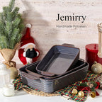 Ceramic Baking Dish Set of 3, Casserole Dishes for Oven, Square Porcelain Bakeware Set with Handles, Lasagna Baking Pan for Cooking, Perfect for Baking and Serving, Housewarming, Halloween, Thanksgiving, Christmas, New Year- Kiln-Transformed Purple