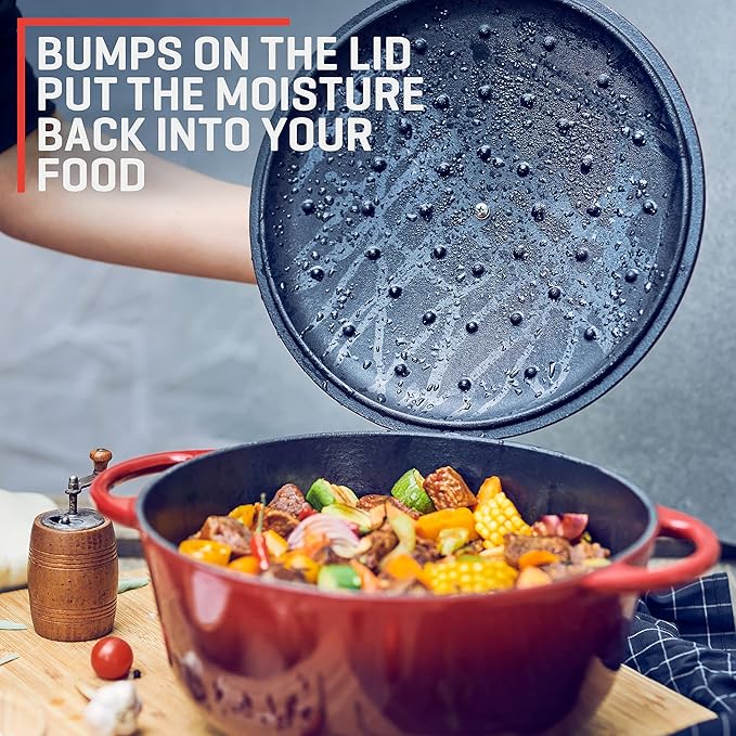 Uno Casa Enameled Cast Iron Dutch Oven - Red - 6Qt Dutch Oven Pot with Lid, Long-Lasting Enamel Casserole Dish for Bread Baking, Stews, and Roasting - Durable Non-Stick Iron Cookware for Versatile Cooking