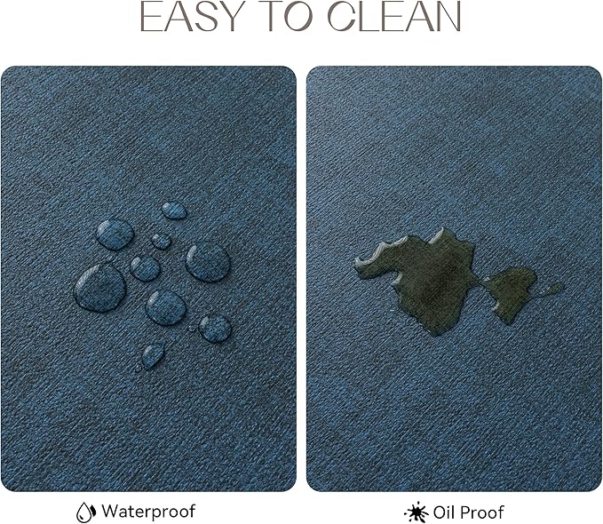 Romanstile Vinyl Placemats Set of 6-12 X 18 Inch - Heat Resistant Place Mats 100% Waterproof Oilproof Wipeable Reversible Faux Leather Table Mats for Kitchen/Dining/Party/Outdoor, Navy Blue