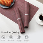 Leetaltree Burgundy Placemats Set of 12 - Heat Resistant Non-Slip Place mats for Dining Table, Washable Durable PVC Vinyl Woven Table Mats（Burgundy, 12）