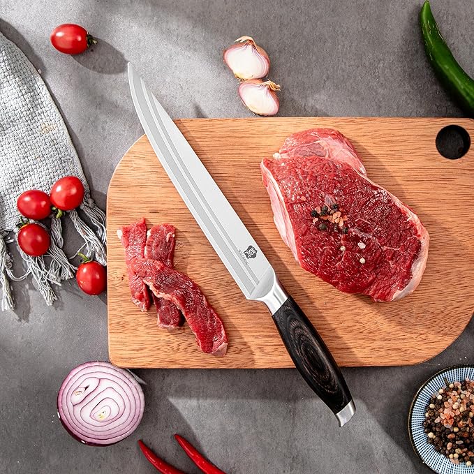 WILDMOK Carving Knife 8 Inch, Profession Meat Cutting Knife, German Stainless Steel BBQ Knife with Ergonomic Handle, Gifts Packed