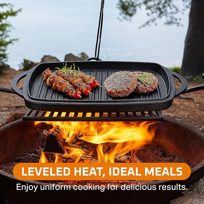 Bruntmor 2-in-1 Pre-Seasoned Cast Iron Dutch Oven with Grill Pan Lid and Handles - 11 Inch Non Stick Square Cast Iron Skillets for Braising, Grilling, and Frying - Heat-Resistant to Oven and Stovetop